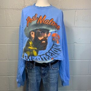 Post Malone F-1 Trillion 2024 Tour Blue Cropped Graphic Sweatshirt XL